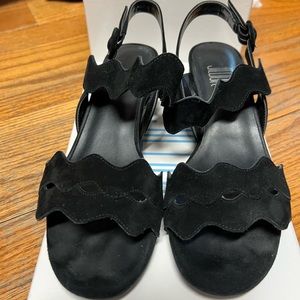 Black Suede - low heel sandal - size 6 - barely worn